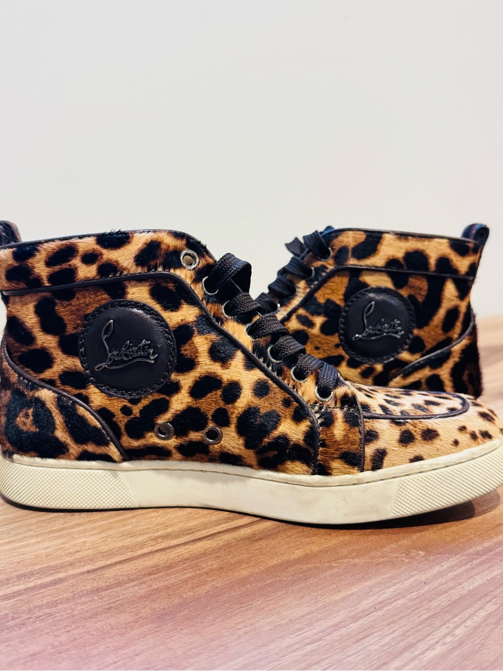 Christian Louboutin Leopard Calf Hair High-Top Sneakers Size 36